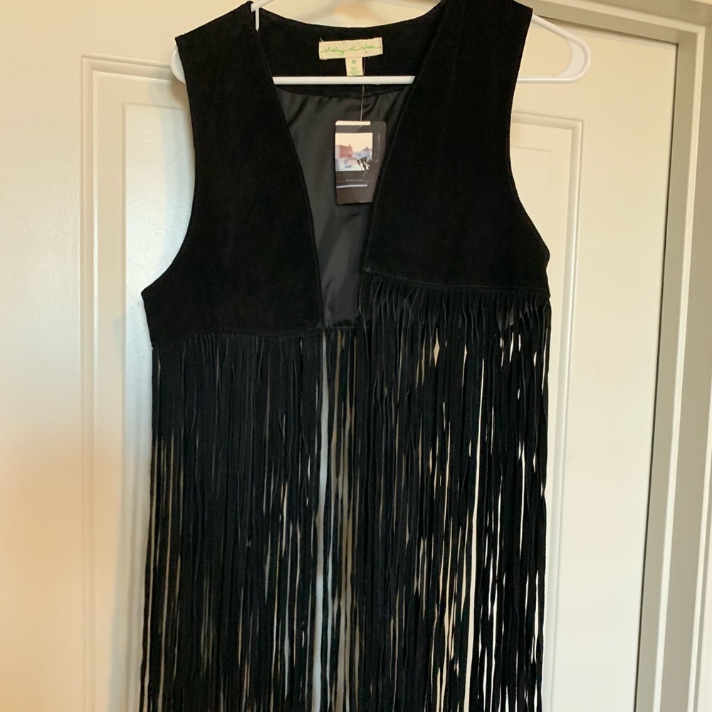 black suede fringe vest
